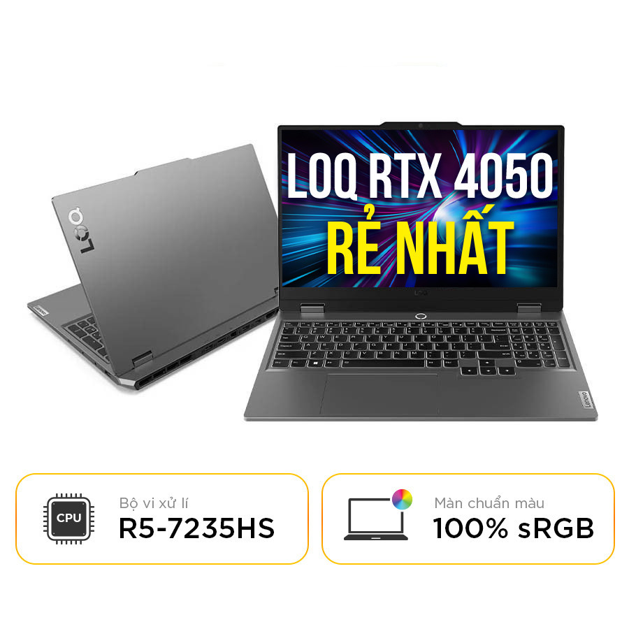 [New 100%] Laptop Lenovo LOQ 15ARP9-83JC00GKUS - Ryzen 5 7235HS | 12GB | RTX4050 | 15.6 inch Full HD 144Hz 100% sRGB