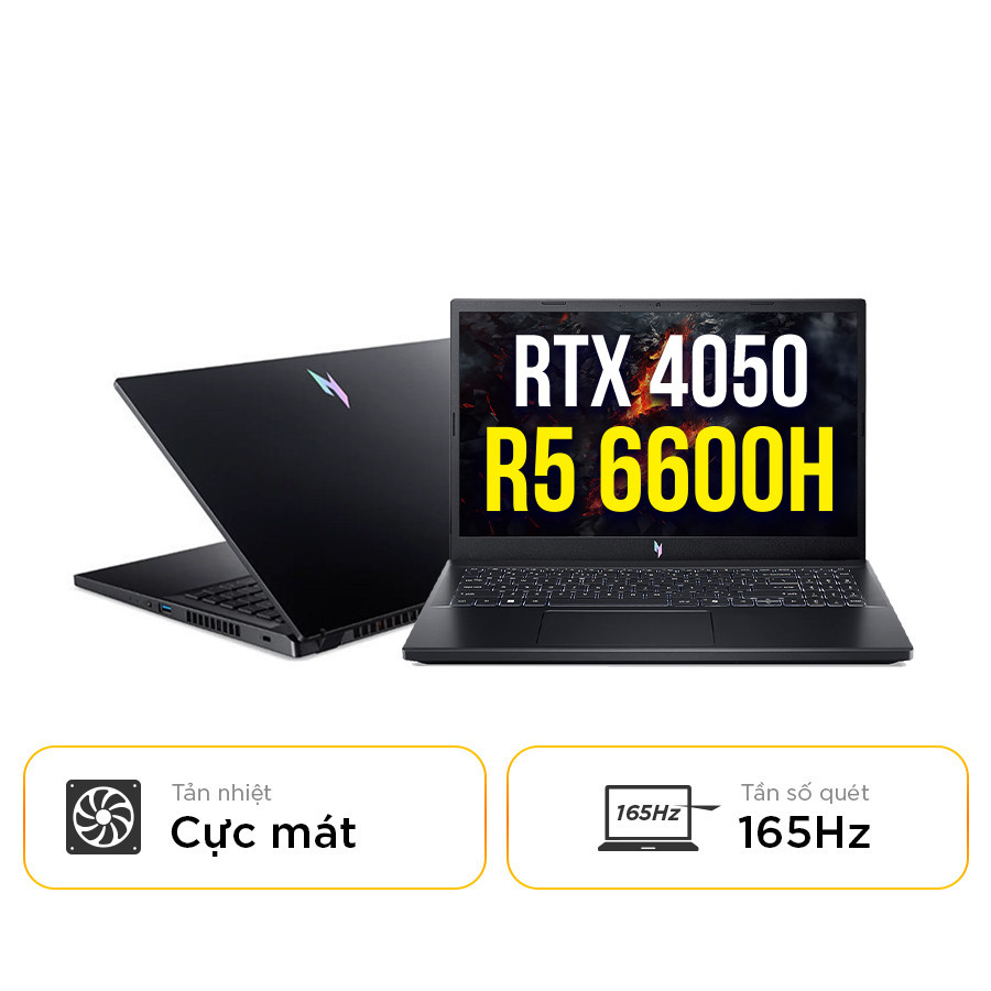 [New 100%] Laptop Gaming Acer Nitro V ANV15-41-R732 NH.QPESV.005 - Ryzen 5-6600H | 16GB | 512GB | RTX 4050 | 15.6 Inch Full HD 165Hz